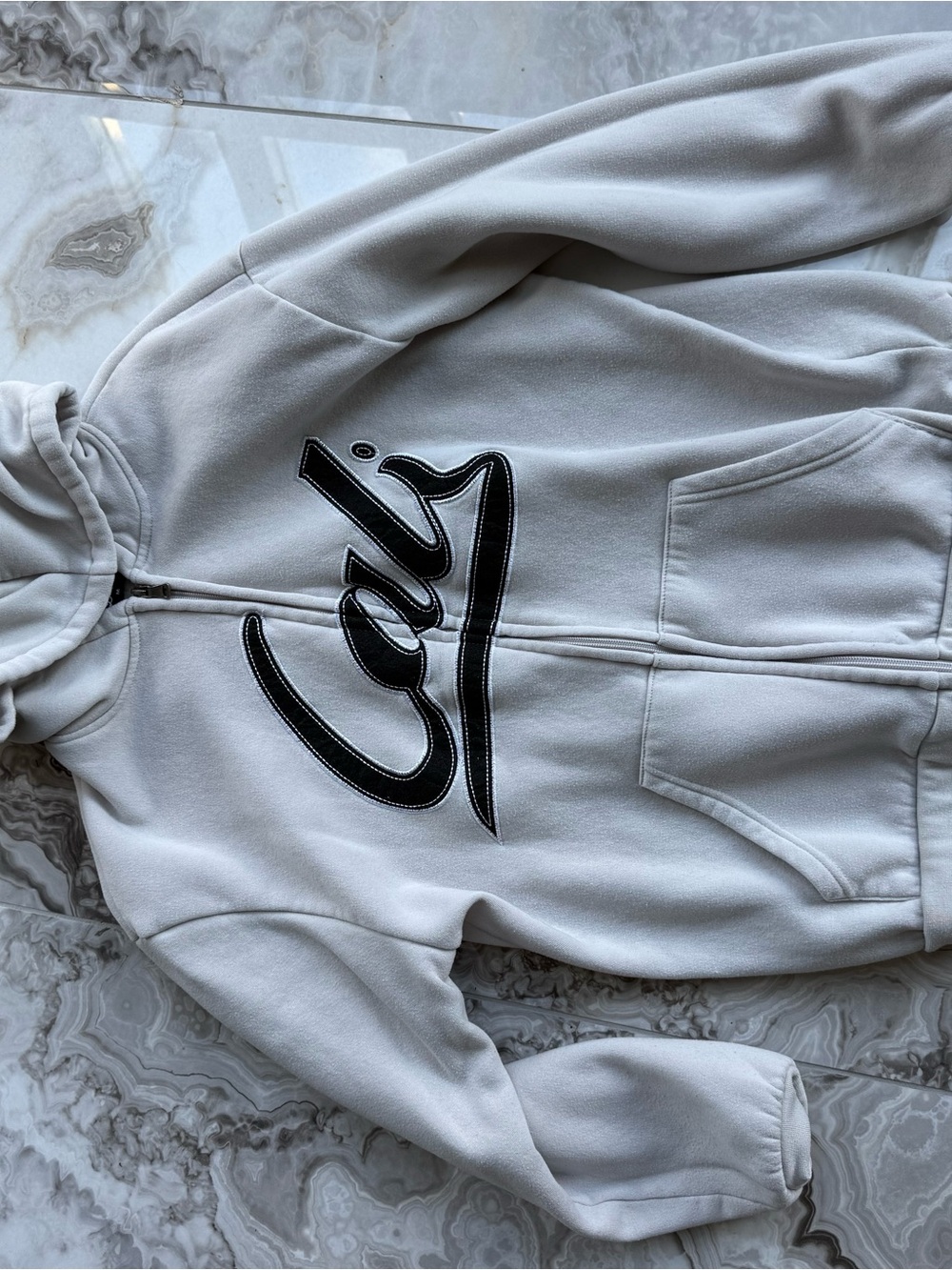 Kids Cozy Light Gray Zip Hoodie with 'Cali' Script